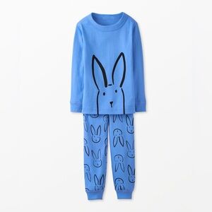 Hanna Andersson Bunny Pajama Set Blue Organic Cotton Size 5 (110 cm) EUC
